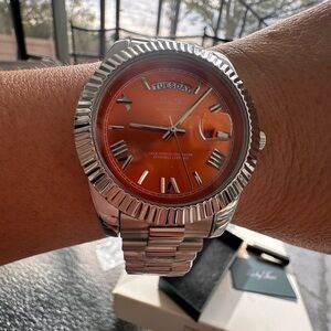 Silver and Orange Day-Date Watch